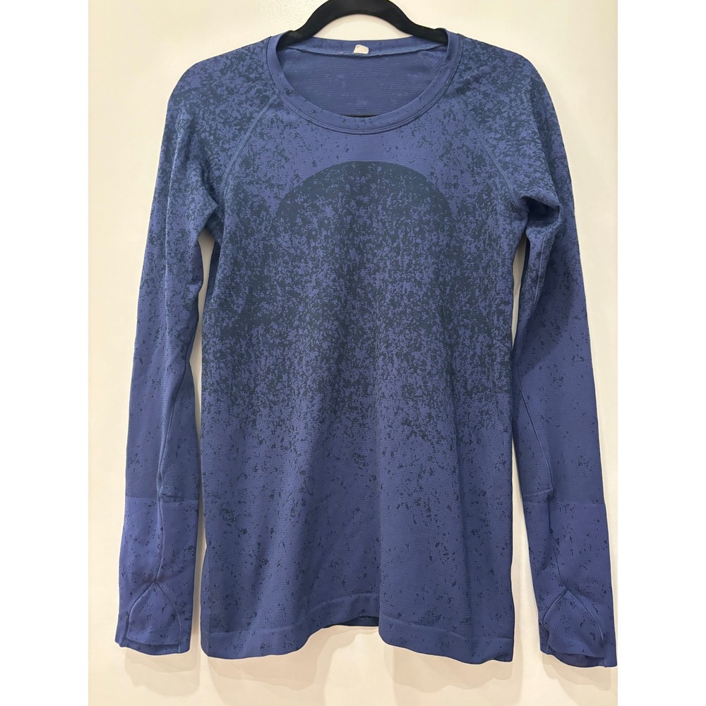 Lululemon Swiftly Tech Long Sleeve Crew Blue Space Dye Size 8 Running Top yoga